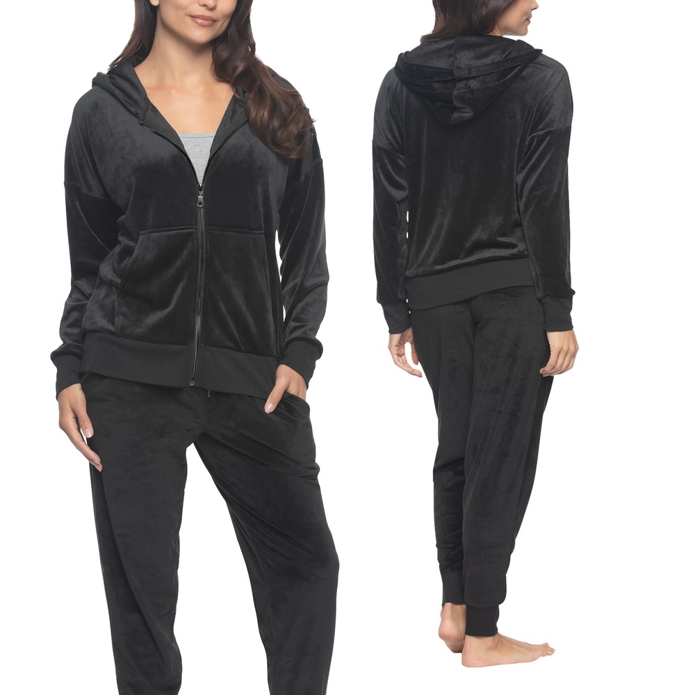 Felina Women's S Velour Hoodie Jogger Set Black H0261